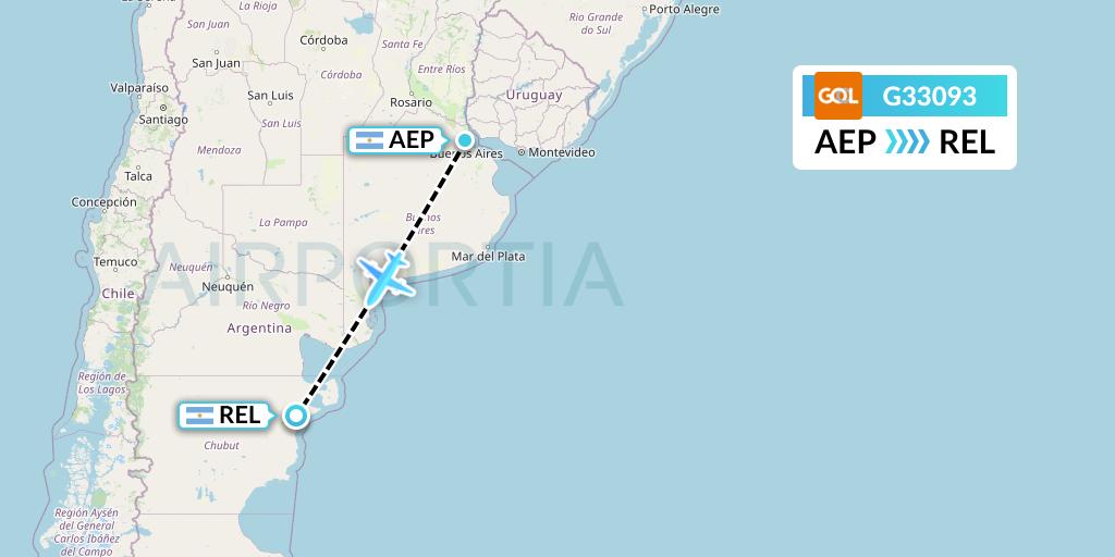 G33093 GOL Transportes Aeros Flight Map: Buenos Aires to Trelew