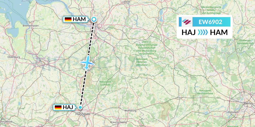 EW6902 Eurowings Flight Map: Hannover to Hamburg
