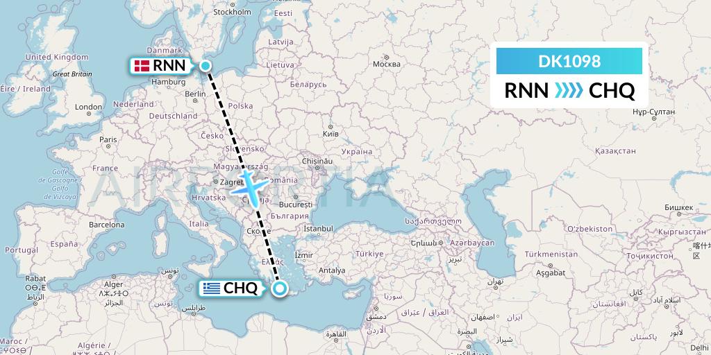DK1098 Thomas Cook Airlines Scandinavia Flight Map: Ronne to Chania