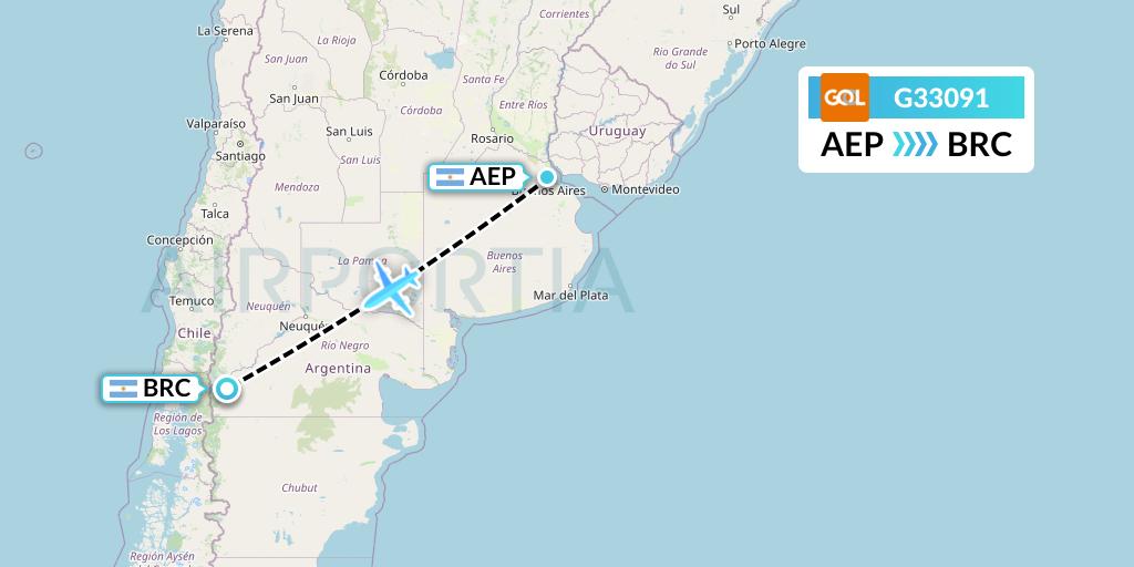 G33091 GOL Transportes Aeros Flight Map: Buenos Aires to San Carlos de Bariloche
