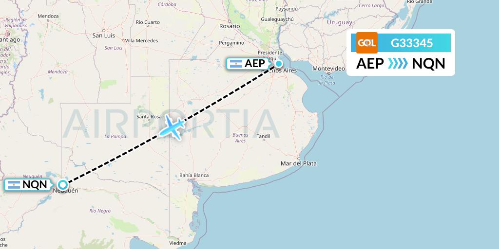 G33345 GOL Transportes Aeros Flight Map: Buenos Aires to Neuquen