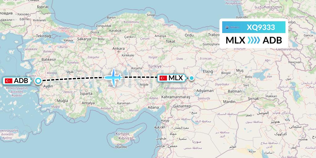 XQ9333 SunExpress Flight Map: Malatya to Izmir