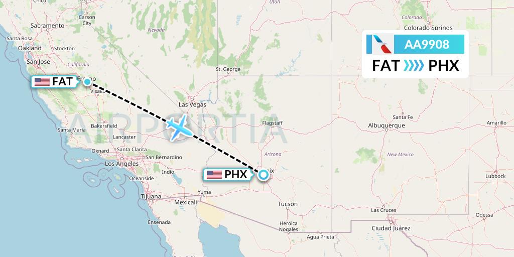 AA9908 American Airlines Flight Map: Fresno to Phoenix