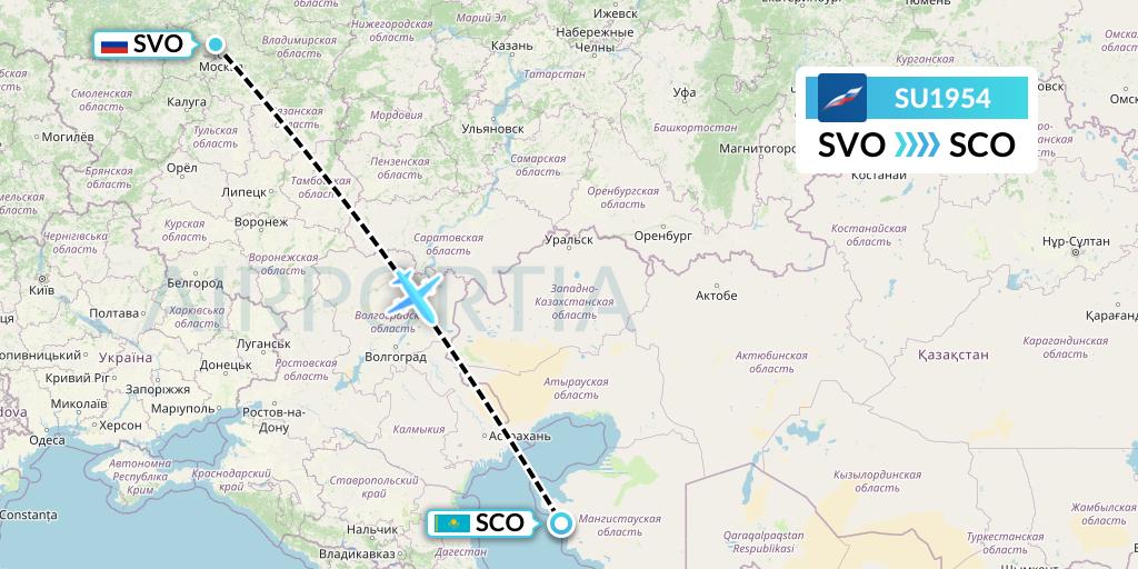 SU1954 Aeroflot Flight Map: Moscow to Aktau