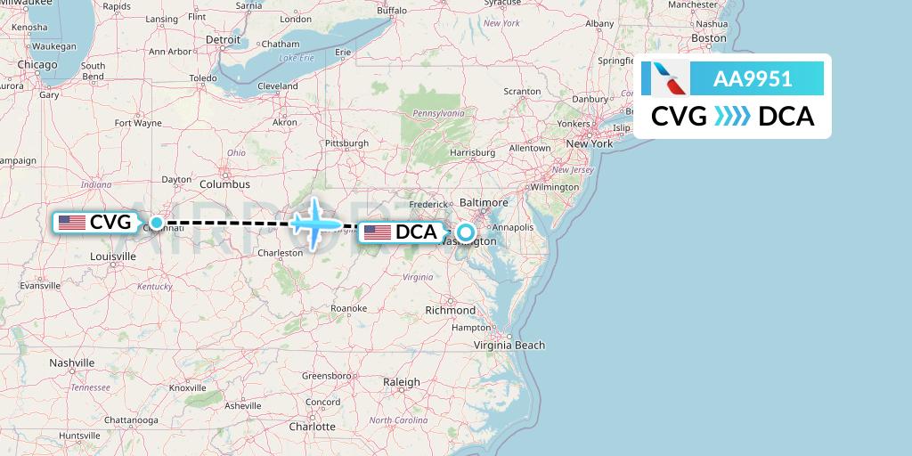 AA9951 American Airlines Flight Map: Cincinnati to Washington