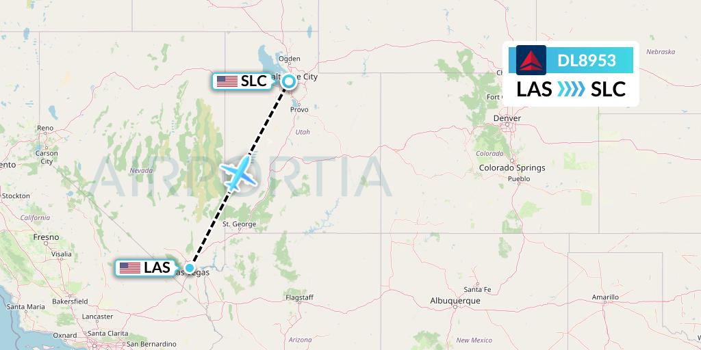 DL8953 Delta Air Lines Flight Map: Las Vegas to Salt Lake City