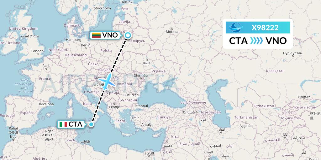 X98222 Avion Express Flight Map: Catania to Vilnius