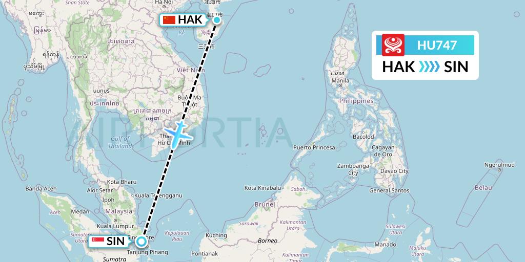 HU747 Hainan Airlines Flight Map: Haikou to Singapore