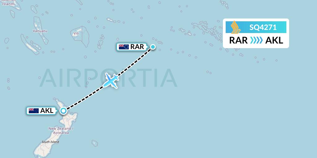 SQ4271 Singapore Airlines Flight Map: Avarua to Auckland