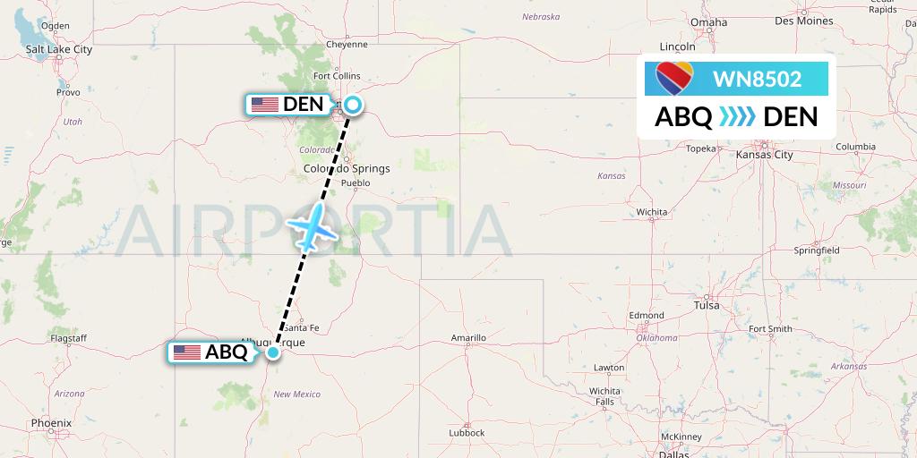 WN8502 Southwest Airlines Flight Map: Albuquerque to Denver