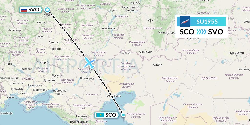 SU1955 Aeroflot Flight Map: Aktau to Moscow