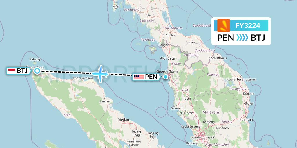 FY3224 Firefly Flight Map: Penang to Banda Aceh