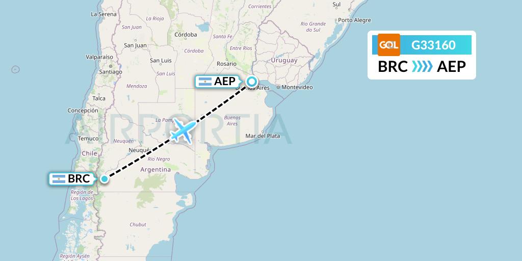 G33160 GOL Transportes Aeros Flight Map: San Carlos de Bariloche to Buenos Aires