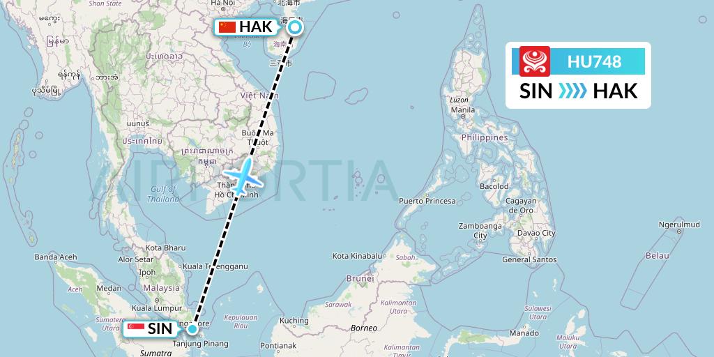 HU748 Hainan Airlines Flight Map: Singapore to Haikou