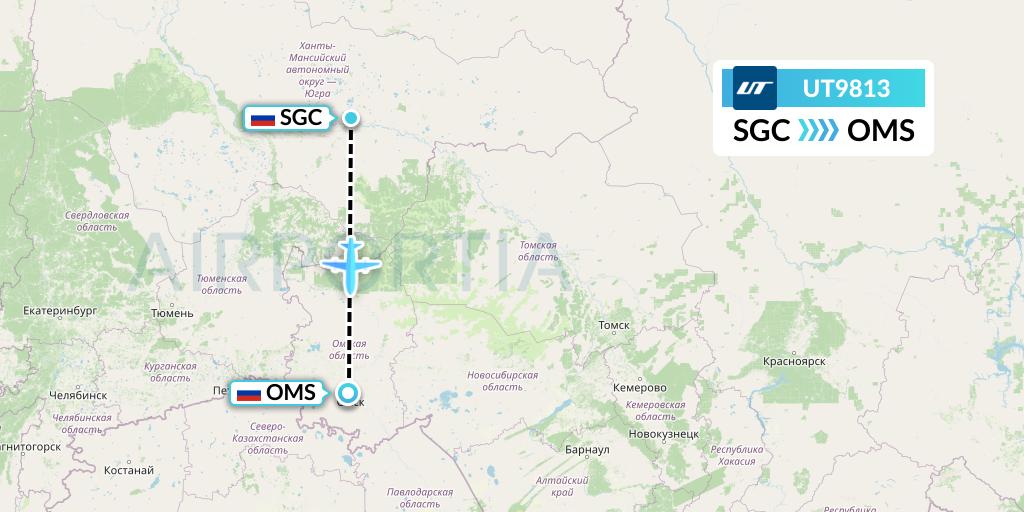 UT9813 UTair Flight Map: Surgut to Omsk