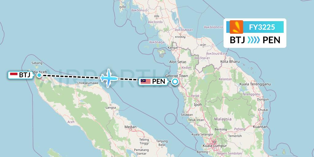 FY3225 Firefly Flight Map: Banda Aceh to Penang