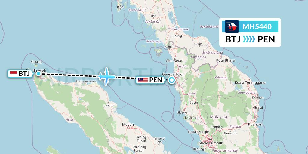 MH5440 Malaysia Airlines Flight Map: Banda Aceh to Penang