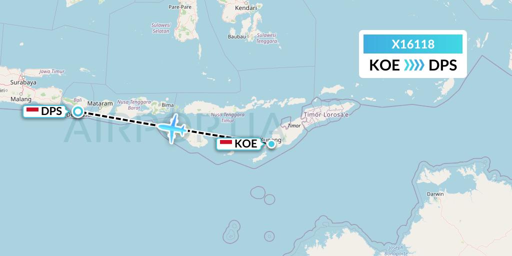 X16118 Nik Airways Flight Map: Kupang to Denpasar