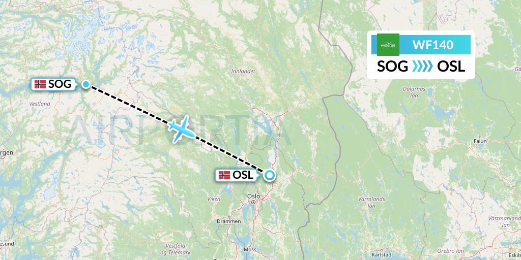 WF140 Wideroe Flight Map: Sogndal to Oslo