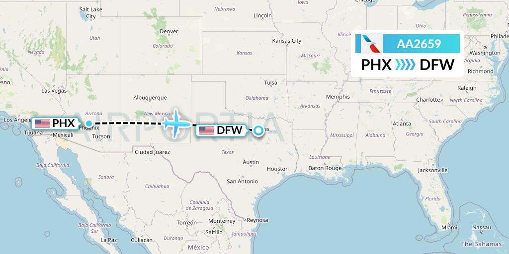 AA2659 American Airlines Flight Map: Phoenix to Dallas