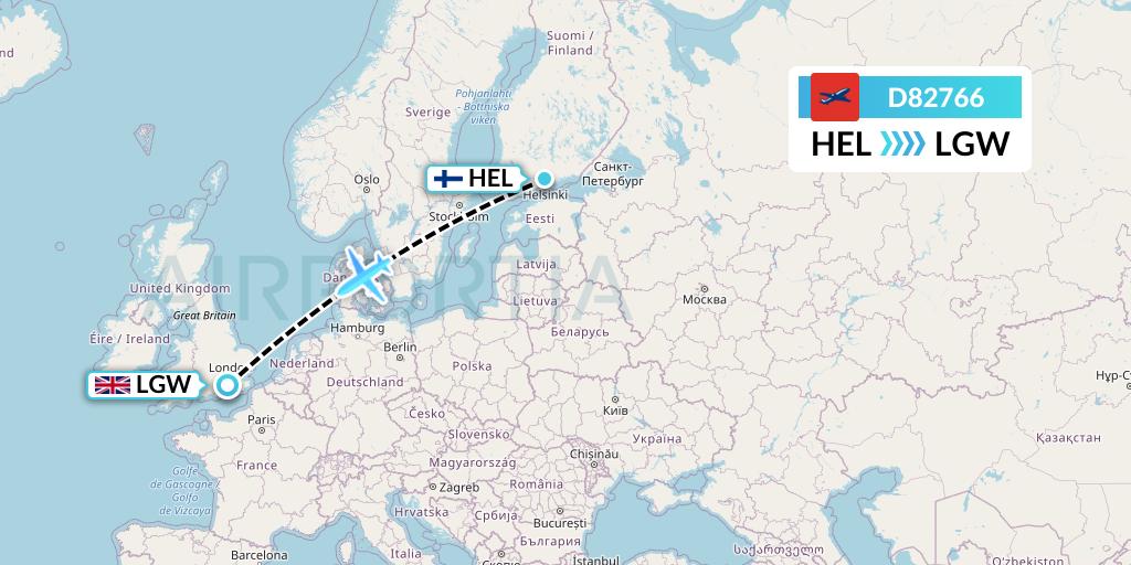 D82766 Norwegian Air International Flight Map: Helsinki to London