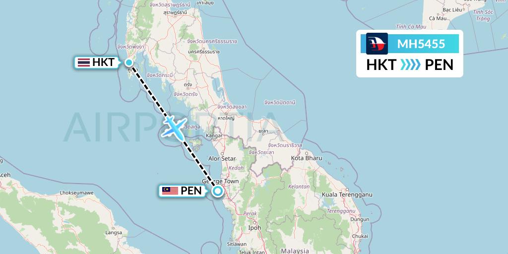 MH5455 Malaysia Airlines Flight Map: Phuket to Penang