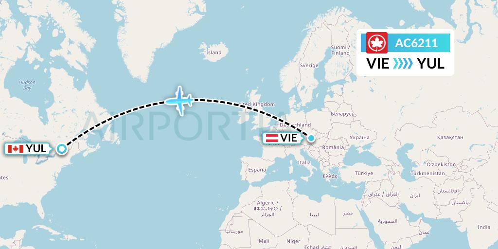 AC6211 Air Canada Flight Map: Vienna to Montreal