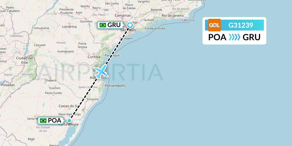 G31239 GOL Transportes Aeros Flight Map: Porto Alegre to Sao Paulo