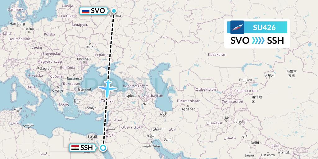 SU426 Aeroflot Flight Map: Moscow to Sharm el-Sheikh