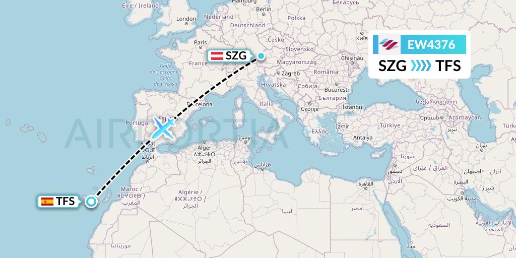 EW4376 Eurowings Flight Map: Salzburg to Tenerife