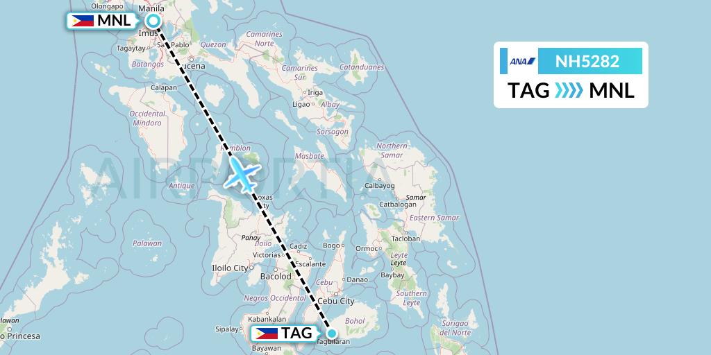 NH5282 All Nippon Airways Flight Map: Tagbilaran City to Manila