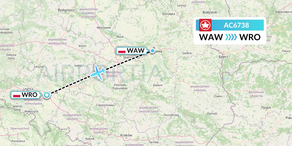 AC6738 Air Canada Flight Map: Warsaw to Wroclaw