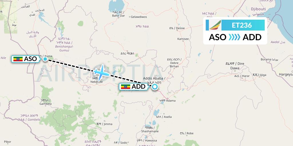 ET236 Ethiopian Airlines Flight Map: Asosa to Addis Ababa