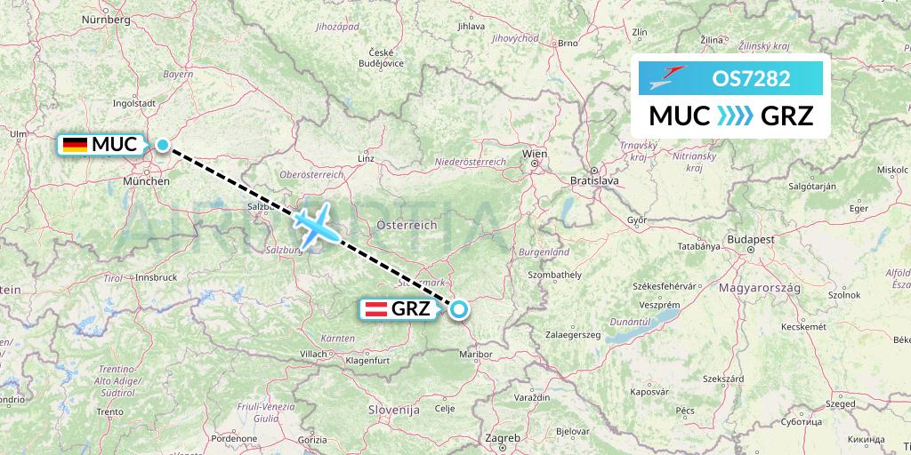 OS7282 Austrian Airlines Flight Map: Munich to Graz