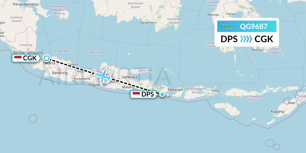 QG9687 Citilink Flight Map: Denpasar to Jakarta