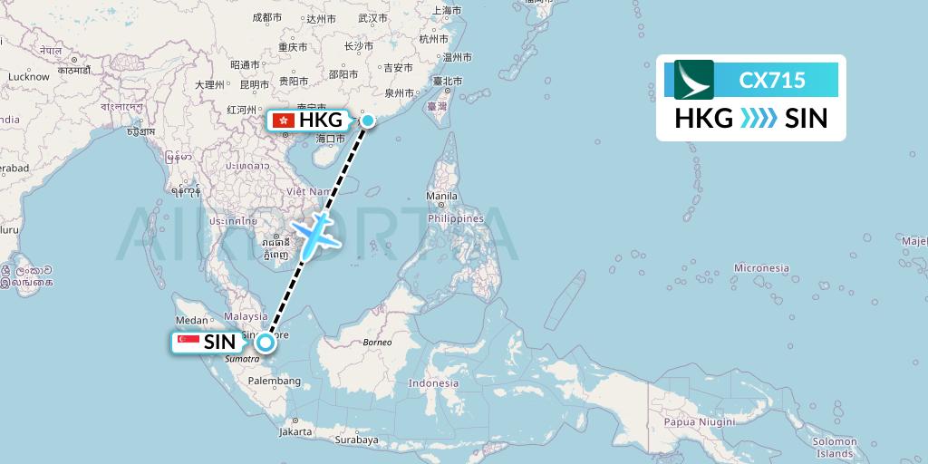 CX715 Cathay Pacific Flight Map: Hong Kong to Singapore