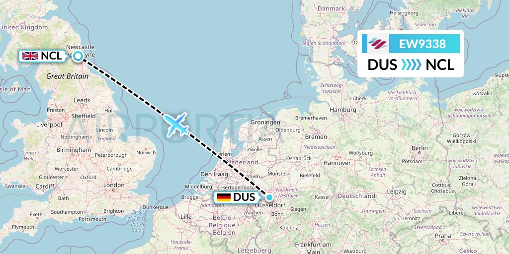 EW9338 Eurowings Flight Map: Dusseldorf to Newcastle