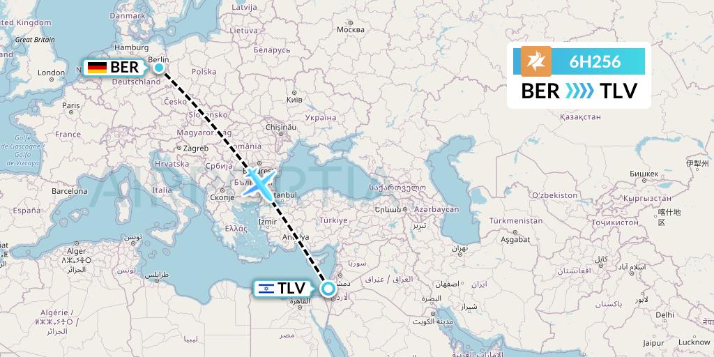 6H256 Israir Airlines Flight Map: Berlin to Tel Aviv