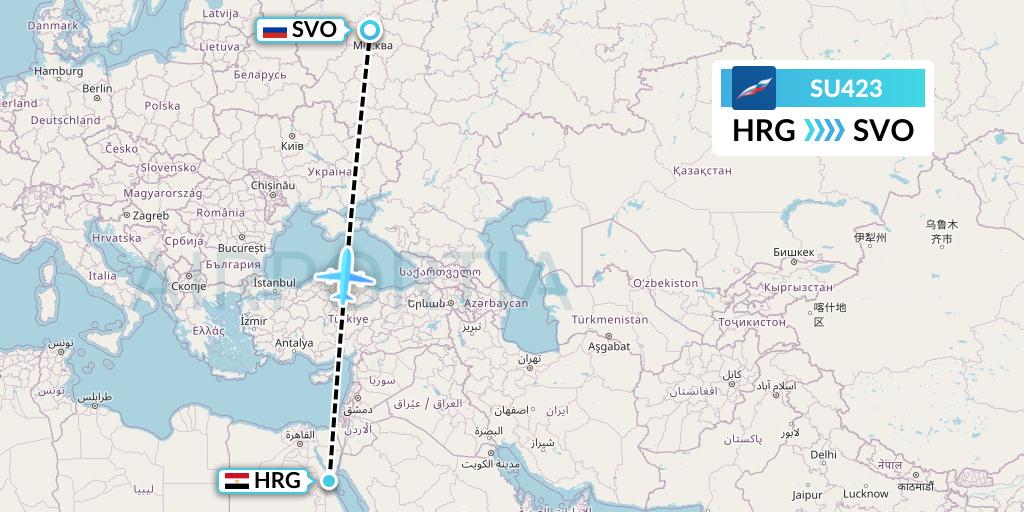 SU423 Aeroflot Flight Map: Hurghada to Moscow