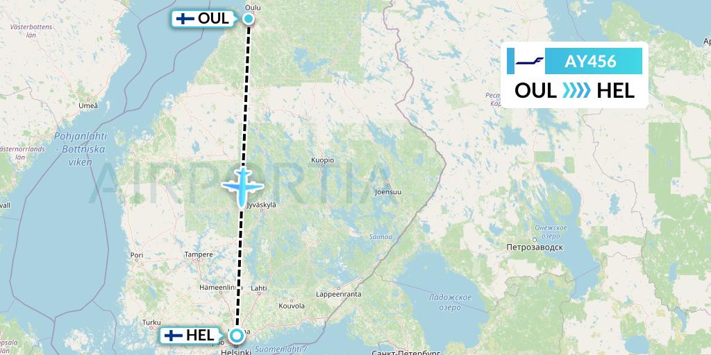 AY456 Finnair Flight Map: Oulu to Helsinki