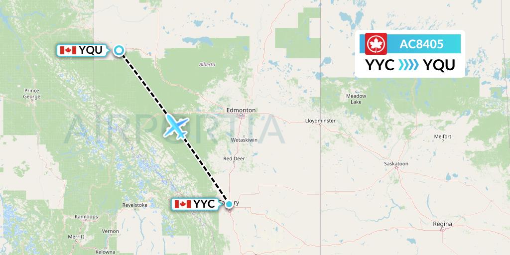 AC8405 Air Canada Flight Map: Calgary to Grande Prairie