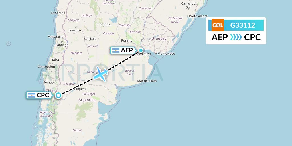 G33112 GOL Transportes Aeros Flight Map: Buenos Aires to San Martin de los Andes