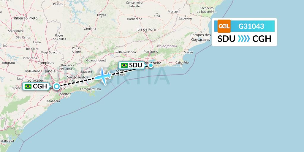 G31043 GOL Transportes Aeros Flight Map: Rio de Janeiro to Sao Paulo