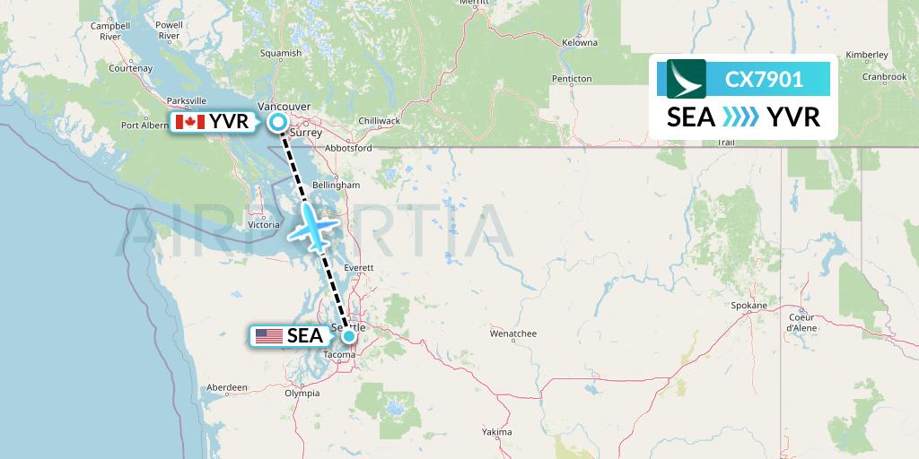 CX7901 Cathay Pacific Flight Map: Seattle to Vancouver
