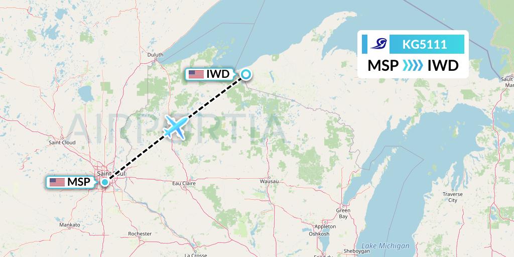 KG5111 Key Lime Air Flight Map: Minneapolis to Ironwood