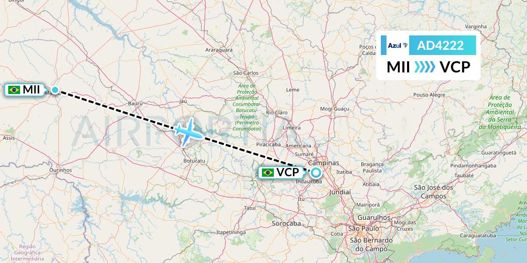AD4222 Azul Brazilian Airlines Flight Map: Marilia to Campinas