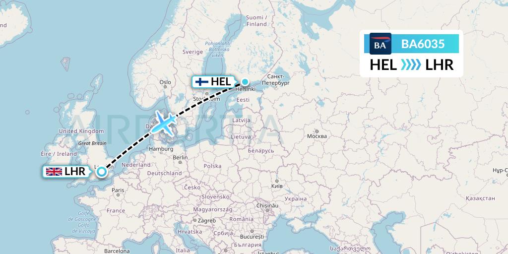 BA6035 British Airways Flight Map: Helsinki to London