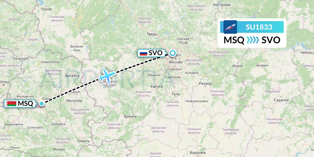 SU1833 Aeroflot Flight Map: Minsk to Moscow