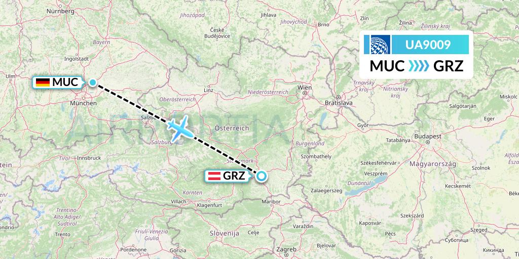 UA9009 United Airlines Flight Map: Munich to Graz