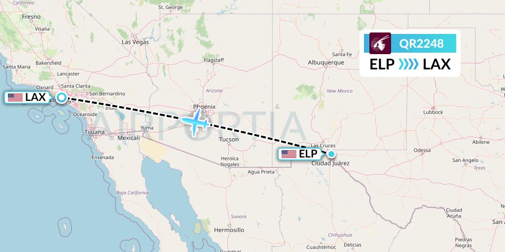 QR2248 Qatar Airways Flight Map: El Paso to Los Angeles